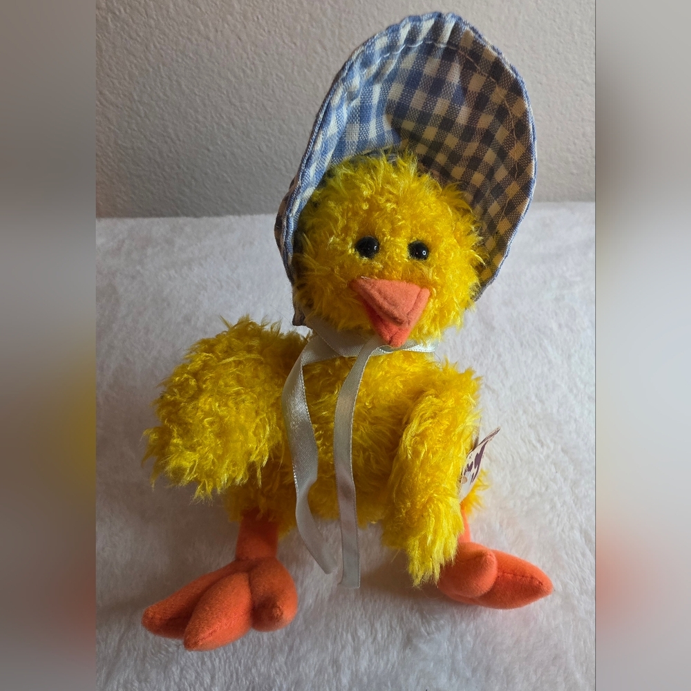 Yellow Plush Duck with Blue Checkered Hat